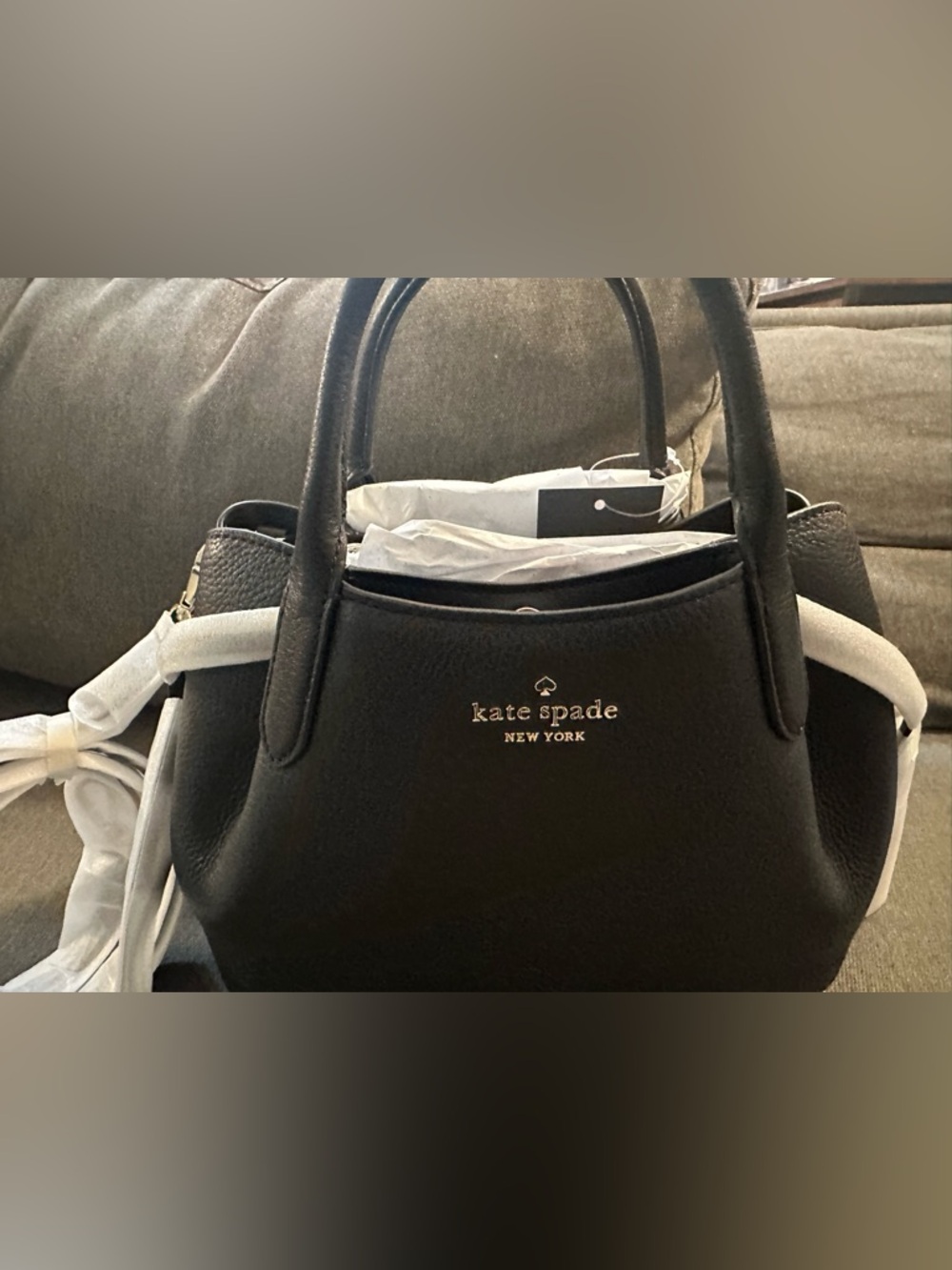 kate spade Black Leather Top-Handle Satchel with Gold Logo